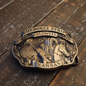 Cherokee Strip Caldwell Kansas 1893-1993 Commemorative Solid Bronze Belt Buckle